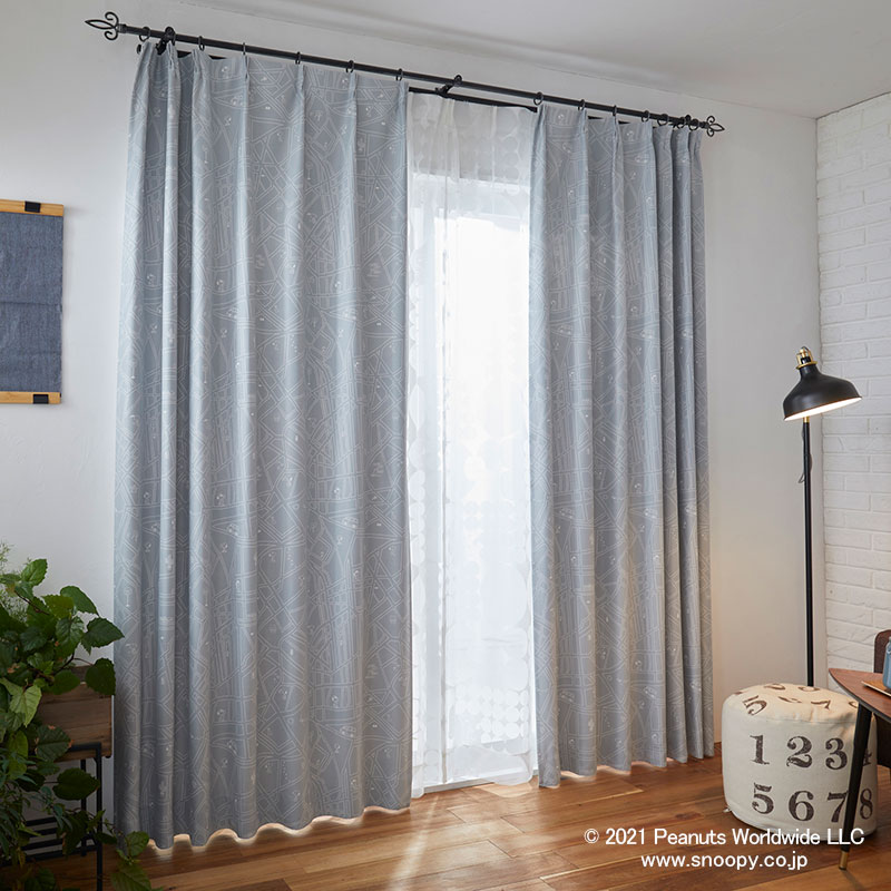 ブルックリンの地図をベースにしたクール&シンプルなデザインの遮光カーテン シティースケープ ライトブルー 幅100×丈135cm (1枚入)