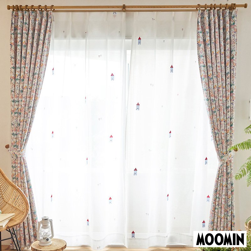MOOMIN HOUSE voile ムーミンハウス ボイル ムーミンやしきを高密度な刺繍で表現したレースカーテン 幅100×丈198cm(1枚入)