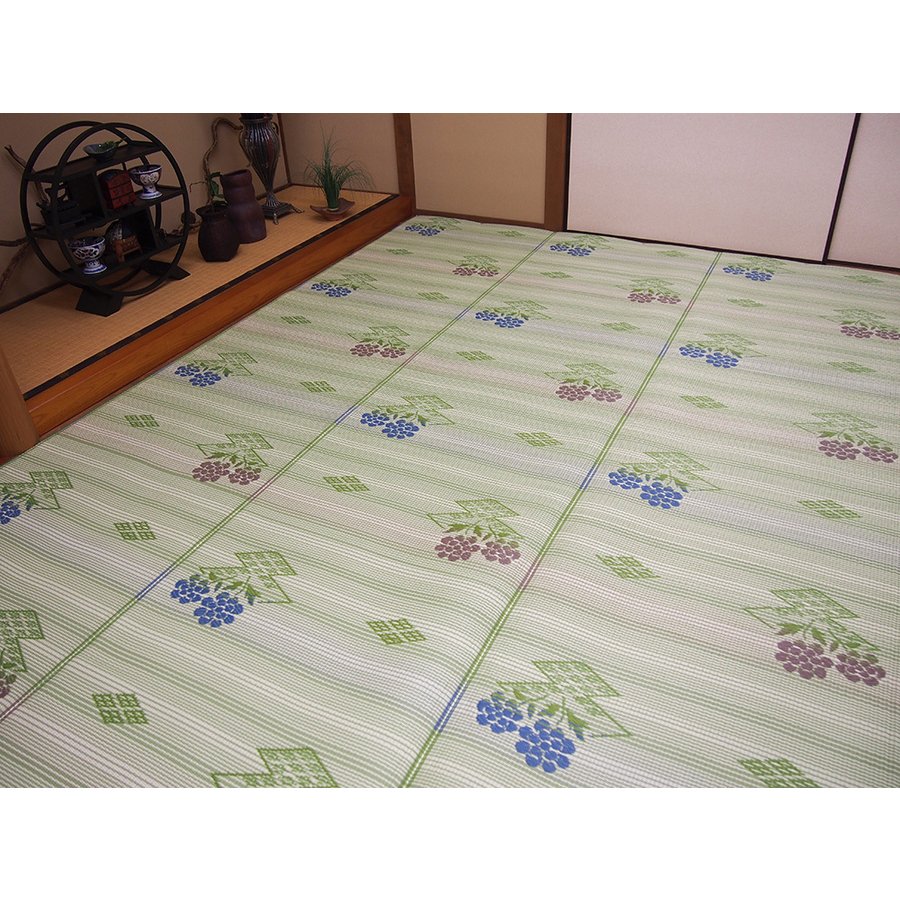 洗えるい草風カーペット #110ビニール風 屋外屋内兼用 洗える 和風敷物 柄上敷き 和室 PP素材 折りたたみ 五八間8帖 352×352cm [3]