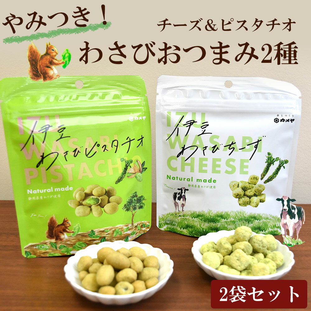 【今だけ7%OFF!12/11まで！】伊豆わさびおつまみ 2袋 オツマミ 山葵 ワサビ チーズ ピスタチオ ナッツ 送料無料 メール便 プチギフト 酒の肴 スナック 豆菓子 乾燥チーズ ポイント消化 御歳暮 お歳暮