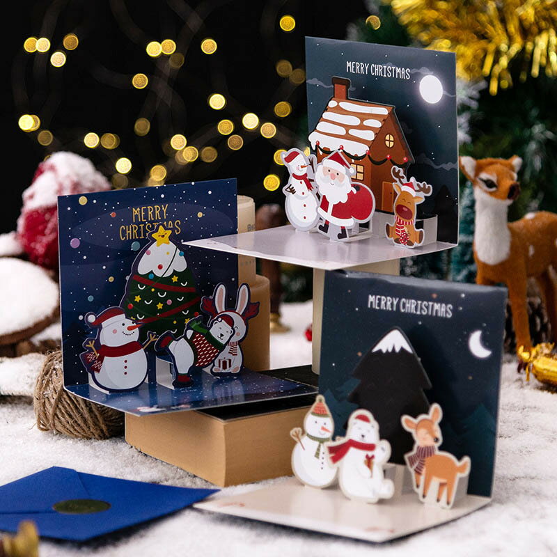 クリスマスカード 12枚セット メッセージカード グリーンタイプ 立体 3D グリーティングカード 立体カード クリスマス飾り 祝い 多種類 クリスマスグッズ メッセージカード お祝いカード プレゼントカード ベール 感謝状 封筒付き