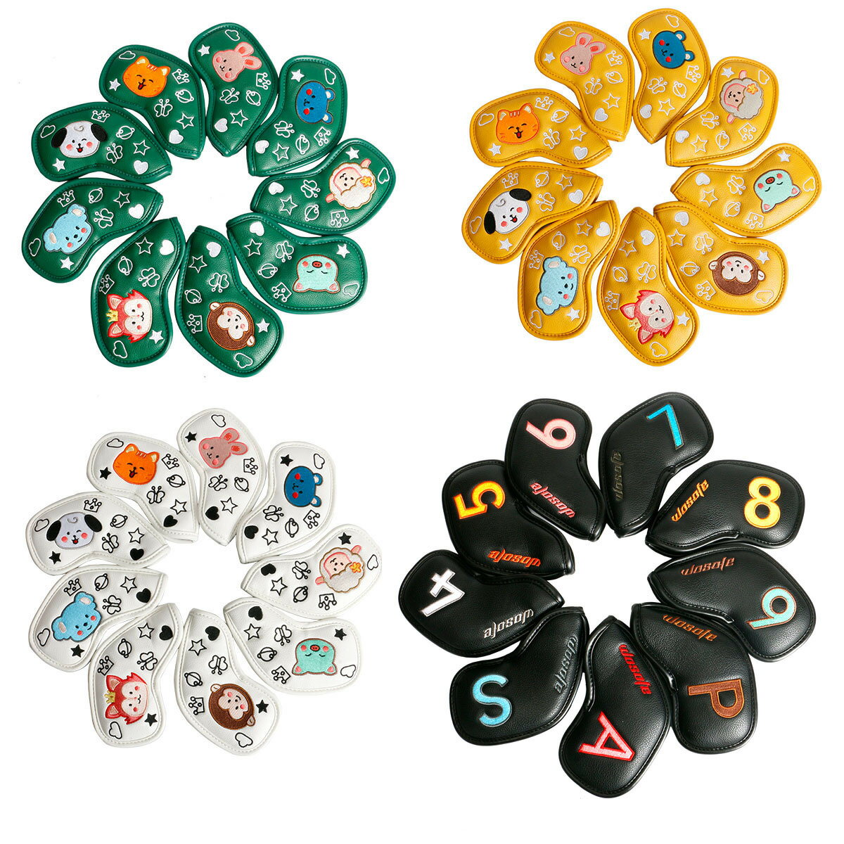 ゴルフアイアンカバー 9枚セット,キュートアニマル ゴルフヘッドカバー アイアン用 ゴルフアイアン用ヘッドカバー カラフル動物 ゴルフカバー アイアン用 PUレ...