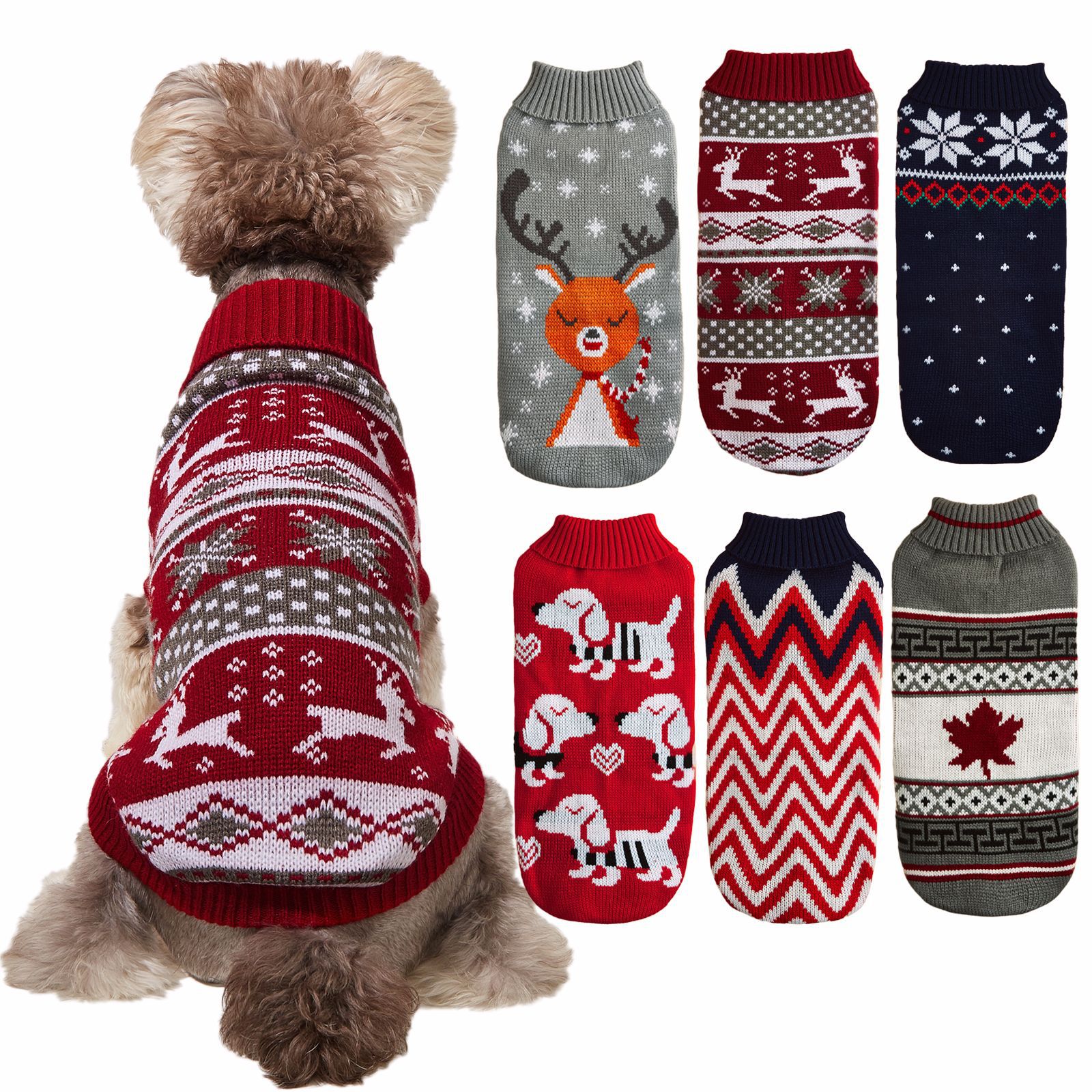 犬服 ペット服　セーター ニットセーター 秋冬服 防寒 暖かい ドッグウェア クリスマス ハロウィン 可愛い おしゃれ 小型犬 猫 非常にスタイリッシュで高品質のペットの服です "【秋冬季節の保温服】ニットセーターの素材は、柔らかで快適です。保温性に富み、これからの季節の暖かい犬服で、伸縮性が強くて着せやすくて動きやすい。【可愛いセーター】きれいな飾り、色が綺麗で、ペットはセーターを着て寒さを防ぐと同時に、可愛くておしゃれになります。クリスマス、ハロウィン、誕生日、写真を撮ります。変身服、コスプレ、プレゼントもいい選択です。【皮膚保護】寒くなる時期に愛犬の皮膚を保護するために、服を着くのはとても重要で、弊社の服を着くのはリラックスしている。 普段の飲食時や睡眠時、排泄時に邪魔にならず、散歩もストレスなく自由に行ける。【高品質の冬服】これは非常にスタイリッシュで高品質のペットの服です。ほとんどの中小型犬に適しています：チワワ、テディ、プードル、パピヨン、ポメラニアン、ヨークシャーテリア、ビションフリーゼ、フレンチブルドッグ、マルチーズ、コッカースパニエル、ビション・フリーゼなど。サイズは6種類。サイズ詳細をご覧ください。" 2