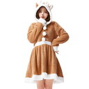 クリスマス コスプレ トナカイ サンタ衣装 ワンピース レディース ふわふわ 可愛い 着ぐるみ 大きいサイズ 长袖 ワンピース フード付き サンタ...