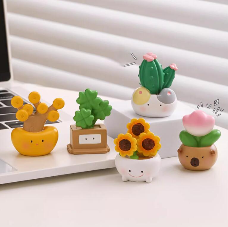 Rakuten - 6点セット 癒し系 デスクトップ装飾 ミニ盆栽 サボテン ひまわり かわいい オフィス雑貨 気分転換 誕生日ギフト ミニ置物 インテリア雑貨 ストレス解消