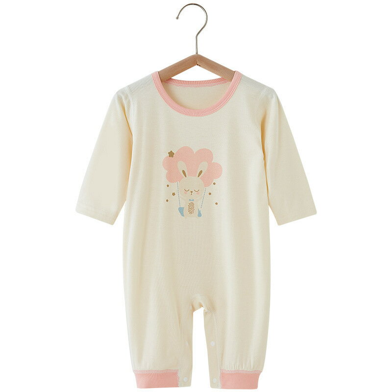 Rakuten - ベビー服 ロンパース 長袖 半袖 パジャマ カバーオール 綿 コットン 肌着 可愛い 柔らかい 保温 前開き 着替え便利 スナップボタン 赤ちゃん 新生児 夏 春 秋 四季兼用 満月 出産祝い