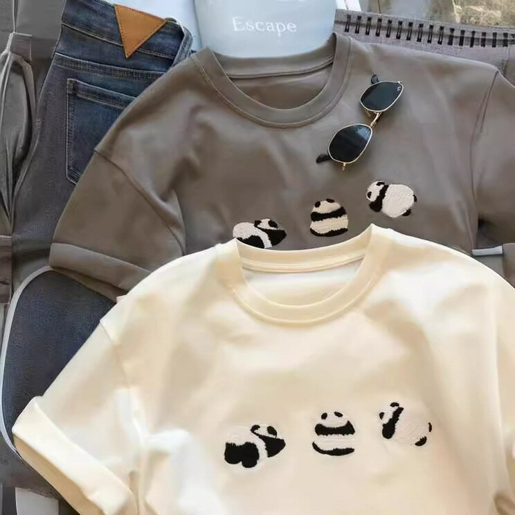 Rakuten - 夏服 tシャツ メンズレディース 半袖 パンダ柄 可愛い 大きいサイズ かっこいい トップス おしゃれ ゆったり 丸首 柔らかい カットソー カジュアル オシャレ 綿 春服