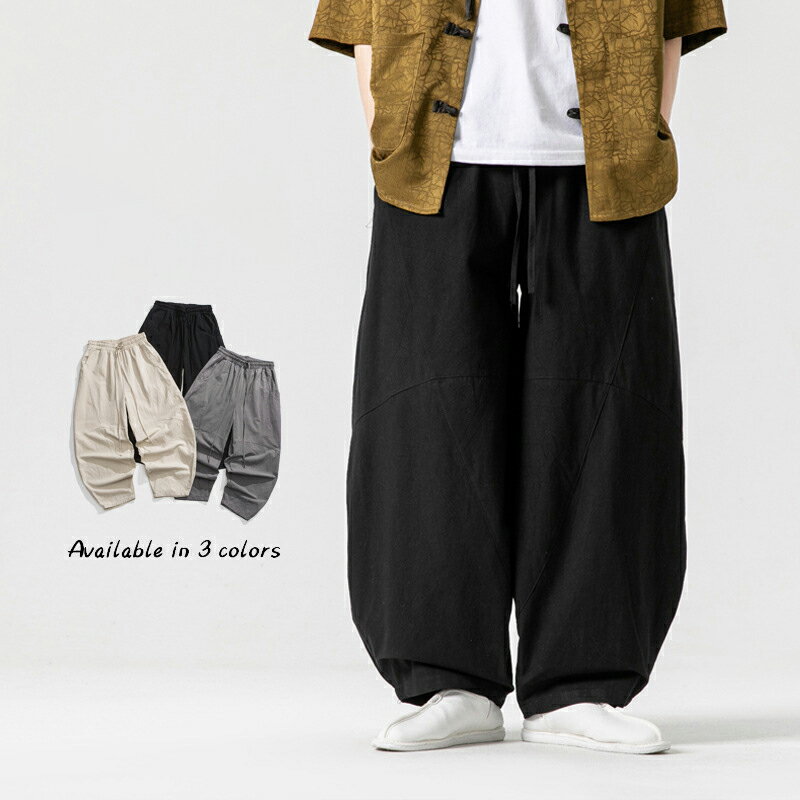 Rakuten - ハーフパンツ メンズ サルエルパンツ メンズ アラジンパンツ 夏服 メンズ ロングパンツ ガウチョパンツ 大きいサイズ カジュアル ズボン 無地 ポケット付き