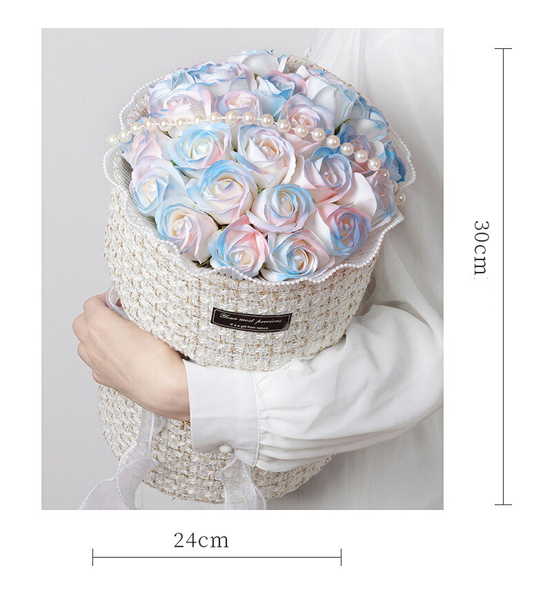 シーフリーショップのソープフラワー 花束 ローズブーケ 造花 パール プレゼント ローズ 贈り物 贅沢 お礼 記念日 おしゃれ ギフト プリザーブドフラワー バラ 枯れない花 人気 ドライフラワー インテリア 結婚記念日 母の日 誕生日 グラデーション ブーケ 彼女 送別会 卒業式｜アングル2