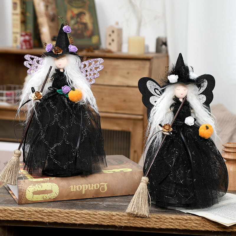 Rakuten - 2点セット ハロウィン 飾り 屋外 ハロウィン 置物 グッズ ウィッチ ドール 魔女 人形 ツリートップスター 卓上 アウトドア かわいい 幽霊 ゴースト お化け ソーラーライト付き 庭 飾り 置物 30*16*8cm