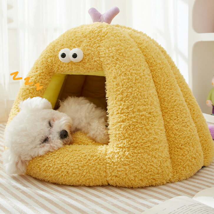 ペット ベッド 冬用 モンスター デザインあったか 犬 猫 兼用 ドーム型 クッション付き 小型犬 猫用 保温 洗える かわいい 隠れ家タイプ