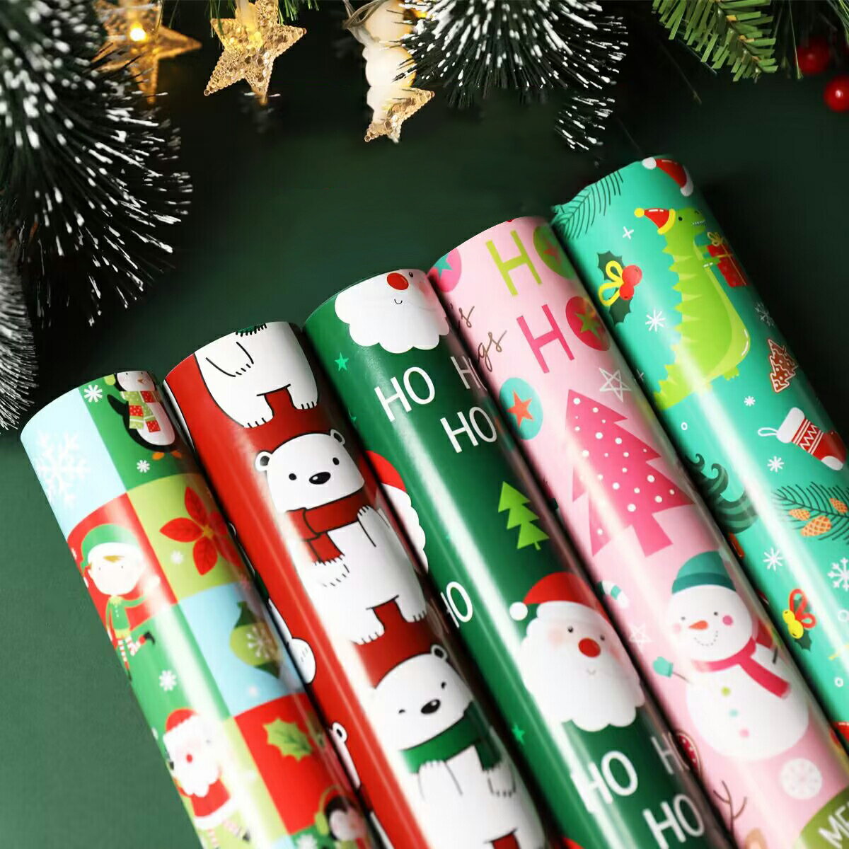 Rakuten - クリスマス ラッピングペーパー 5枚セット 50×70cm カラフル包装紙 プレゼント用 ギフトラッピング カートゥンデザイン 手作りDIY飾り紙