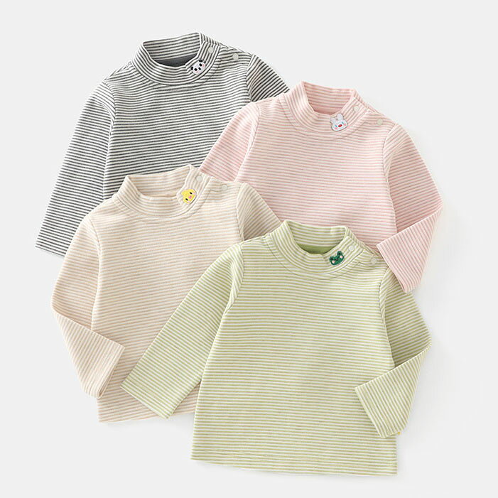 Rakuten - キッズ 裏起毛 ハイネック 長袖 インナーTシャツ ボーダー ベースレイヤー 女の子 トップス 防寒 あったか 保育園 幼稚園