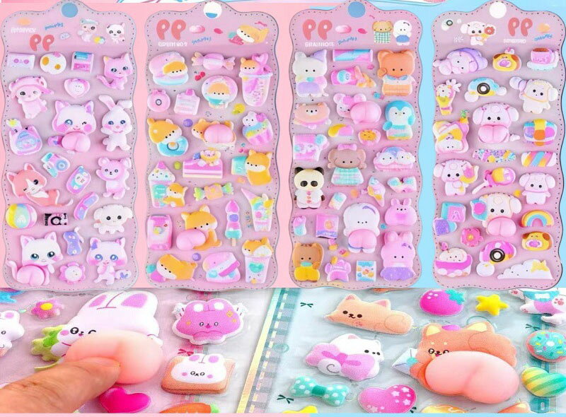 【触りたくなる】6枚セット シール 可愛い 重複なし 3D立体 ぷにぷにステッカー マシュマロ風 ふわもこ 手帳デコ シール帳用 手帳用 diy用 水筒用 携帯電話飾り用 手芸用品 贈り物 seafree-10005045 シーフリーショップ サンプル画像2