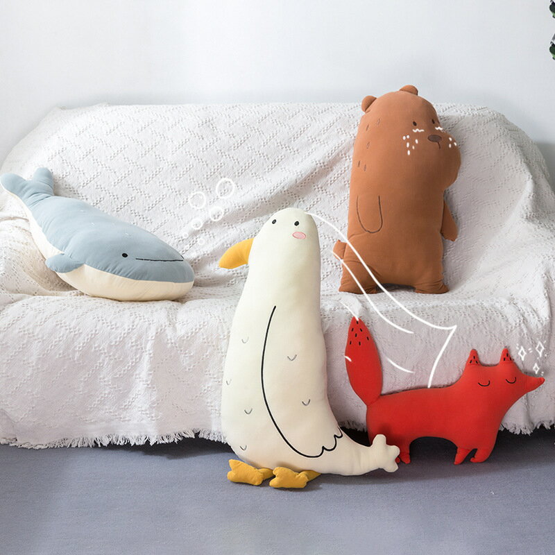 Rakuten - 抱き枕 可愛い動物クッション くじら / くま / きつね / とり インテリア ソファ・車用 腰当て 装飾 柔らか PP 綿 刺繍 40/72cm サイズ選べる