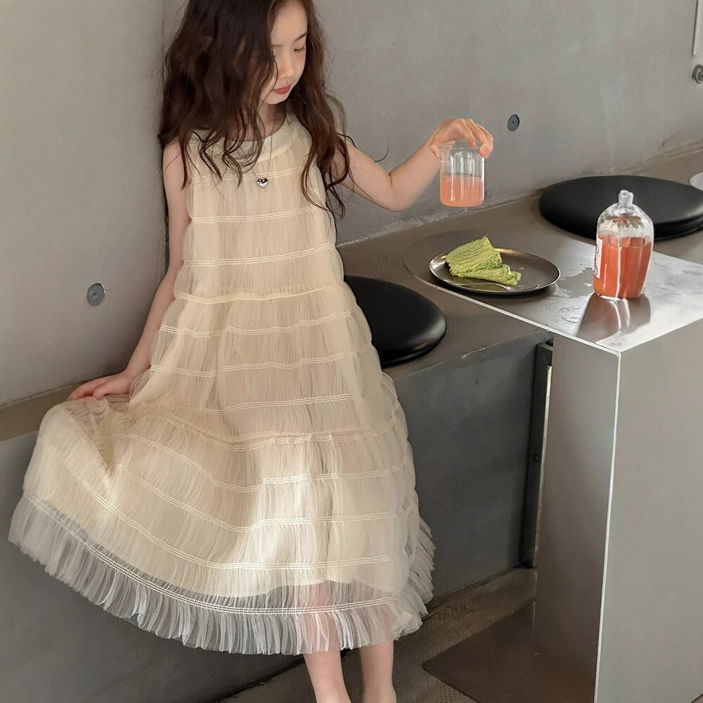 Rakuten - 子供服 ワンピース 女の子 夏 2026新作 ノースリーブ チュールワンピース キッズ ドレスミモレ丈プリンセスワンピース 無地 おしゃれ かわいい 発表会 結婚式 誕生日 お出かけ 韓国子供服 ジュニア ベビー 子ども服