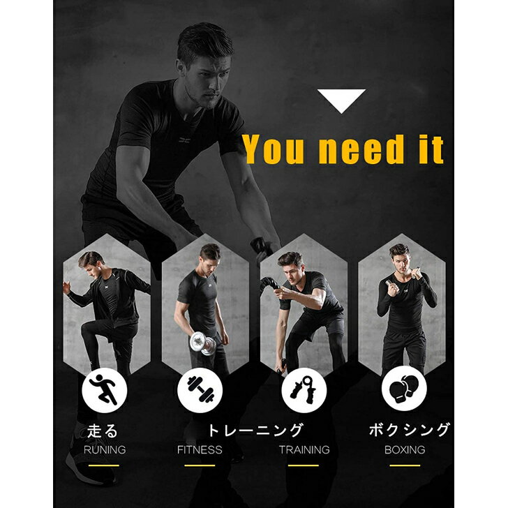 コンプレッションウェア セット メンズ トレーニングウェア 5点セット 通気防臭 スポーツウェア ランニングウェア パーカー 長袖シャツ 半袖シャツ ハーフパンツ タイツ 吸汗速乾