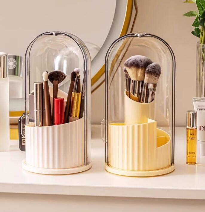蓋付きホルダー メイクアップブラシケース デスク用絶妙なペンホルダー 回転可能な...