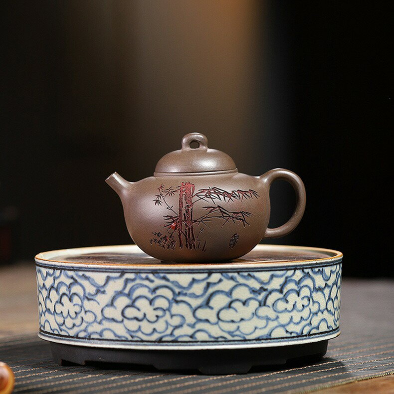 茶壷 急須 紫砂壺 ティーポット 常滑焼 紫砂茶器 唐物紫泥急須 紫砂壺急須 煎茶器 茶道具 手作り 手描き急須 極細工 朱泥紫砂 在銘 zsh55