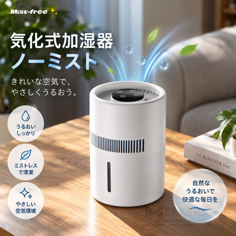商品説明 商品情報： 気化式で霧が出ない加湿器です。4L大容量タンクと上部給水式で使いやすく、寝室、リビング、オフィスなど幅広い空間に対応します。USB給電式で、卓上や省スペースでの使用にも便利です。 商品詳細： 商品名：気化式加湿器 ノーミスト 給水方式：上部給水式 加湿方式：気化式 水タンク容量：4L 風量調節：2段階 給電方式：USB給電式 カラー：ホワイト 特徴：霧が出ない、静音設計、省エネ、軽量、省スペース、お手入れ簡単 商品特徴： ・気化式加湿で霧が出にくく、周囲が濡れにくい仕様です。 ・4L大容量タンクで、頻繁な給水の手間を軽減します。 ・上部給水式のため、水の補充やお手入れがしやすい設計です。 ・2段階風量調節とワンタッチ操作で、使い方がわかりやすいです。 ・静音設計と省エネ性に配慮し、寝室や在宅ワークにも使いやすいです。 使用方法： 1. 本体に水を入れます。上部給水式のため、上から注いで補充できます。 2. USBアダプターやUSBポートに接続して給電します。 3. ワンタッチスイッチで電源を入れ、風量を2段階から調節します。 4. 使用後は電源を切り、水タンクを適宜お手入れしてください。 ※ご使用前に取扱説明書をご確認ください。 Q&A： Q1. ミストは出ますか？ A1. 気化式のため、霧が目に見えて出にくい仕様です。 Q2. どんな場所で使えますか？ A2. 寝室、リビング、オフィス、卓上など、省スペースの場所で使いやすいです。 Q3. 給水は簡単ですか？ A3. 上部給水式なので、上から水を入れやすく、補充しやすいです。 Q4. 操作は難しくありませんか？ A4. ワンタッチ操作で使いやすく、2段階風量調節が可能です。 Q5. 付属品はありますか？ A5. 付属内容は商品ページの記載をご確認ください。記載のないものは含まれません。 関連キーワード： 加湿器 気化式 ノーミスト ミストフリー 霧が出ない 上部給水 上から給水 4L 大容量 卓上加湿器 USB給電 静音 省エネ お手入れ簡単 乾燥対策 寝室用 リビング用 オフィス用 卓上 省スペース 軽量 ワンタッチ 風量調節 2段階 ホワイト 加湿機 空気清浄 和室 洋室 低騒音 デスク用 在宅勤務 家庭用 室内用 秋冬 乾燥対策グッズ 静音加湿器 小型加湿器 大容量加湿器 加湿器USB USB加湿器 机上加湿器 気化式加湿機 ミストなし加湿器 霧なし加湿器 加湿器寝室 加湿器オフィス 加湿器リビング 省電力 節電 加湿器お手入れ簡単 清潔 使いやすい 持ち運び 簡単操作 ワンタッチ加湿器 空気清浄対応 和室用 洋室用 赤ちゃん部屋 子供部屋 一人暮らし 家族用 ご注意： モニター環境や撮影時の光により色味が異なる場合があります。 サイズは手作業測定のため若干の誤差が生じる場合があります。 生産時期や包装ロットにより細部仕様やパッケージが変更される場合があります。 配送中の外箱破損は商品本体の使用に問題がない場合、返品交換対象外となる場合があります。 在庫は随時変動し、ご注文のタイミングにより欠品となる場合があります。 お客様による破損、誤使用、改造、分解は保証対象外です。 沖縄県および離島地域は別途送料2500円を頂戴いたします。 ※弊社商品は全て実物撮影を行っておりますが、色合いはモニター環境によりどうしても見え方が違ってしまいます。事前にご理解頂けますようお願い申し上げます。 ※大量の注文が必要な場合は、割引を提供することができます。カスタマーサービスに連絡してください。 ※安心のアフターサポート！商品の保証期間は14日となります。 商品到着後7日以内に不良品が発見された場合は、商品レビューを投稿される前にご連絡ください。アフターサービス対応をさせていただきます。 メーカー希望小売価格はメーカーサイトに基づいて掲載しています