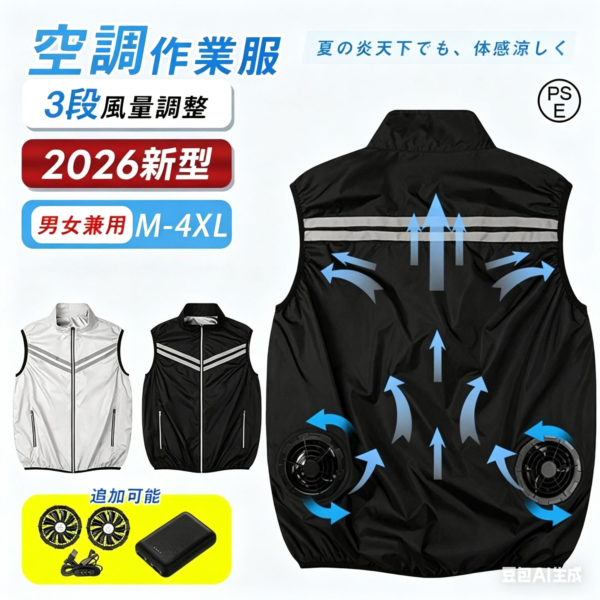 乐天商城 - 2026年新品 空調作業服 空調ベスト フルセット 空調ウェア 3段階風量調節 強力ファン 10000mAh 男女兼用 冷却服 ワークマン UPF50+ 吸汗速乾 熱中対策 アウトドア 強力ファン 空調扇風服 ワークウェア 大風量 薄型 夏 撥水加