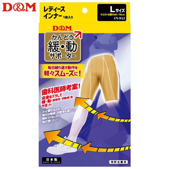 (パケット便送料無料)D&M 緩動サポーターインナー レディース（1枚入り）日本製 #109851 ベージュ L