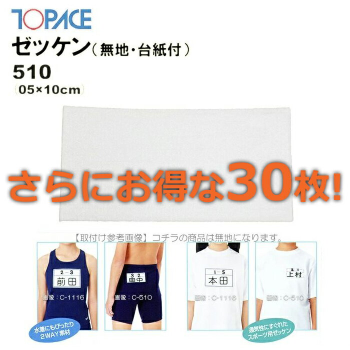 【あす楽】(パケット便200円可能)TOPACE トップエース【30枚セット】スクール対応スイムゼッケン（水着・体操服用）無地/台紙付 5×10cm 510