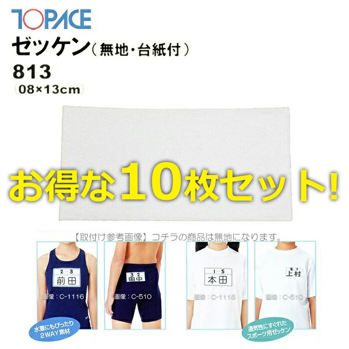 (パケット便200円可能)TOPACE トップエース【10枚セット】スクール対応スイムゼッケン(水着・体操服用)無地/台紙付 8×13cm 813