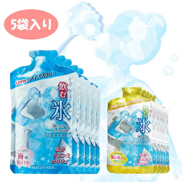 送料無料 赤城フーズ 飲む氷 アイススラリー 5袋入 梅味 塩レモン味 スポーツドリンク 熱中症対策 塩分補給 クエン酸 カリウム 冷感 暑さ対策 夏バテ対策 スポーツ 現場作業 屋外作業 部活 運動 水分補給 冷却 飲料 529809 529908