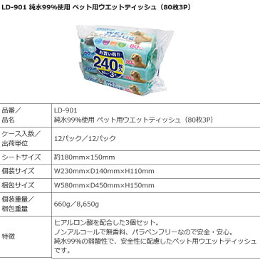 純水99％使用 ペット用 ウエットティッシュ 80枚36P 80枚x36個 箱売り ケース売り