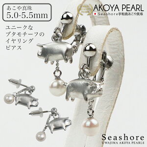 【クーポン配布中】 ブタに真珠 パール ピアス / イヤリング あこや真珠 【5.0-5.5mm】 レディース ホワイト 真鍮 チタン 両耳用 アコヤ 真珠 パール アクセサリー シンプル ぶら下がり プレゼント Seashore シーショア【送料無料】(4445)