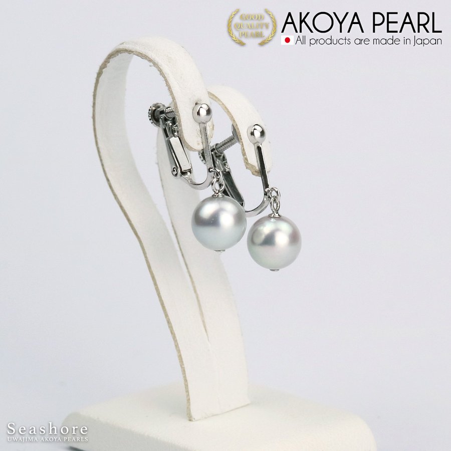 【11/20~ブラックフライデーP5倍】 グレー 大珠 あこや真珠 スイング ピアス イヤリング レディース 【8.0-9.0mm】チタン/SV925 保管用ケ...