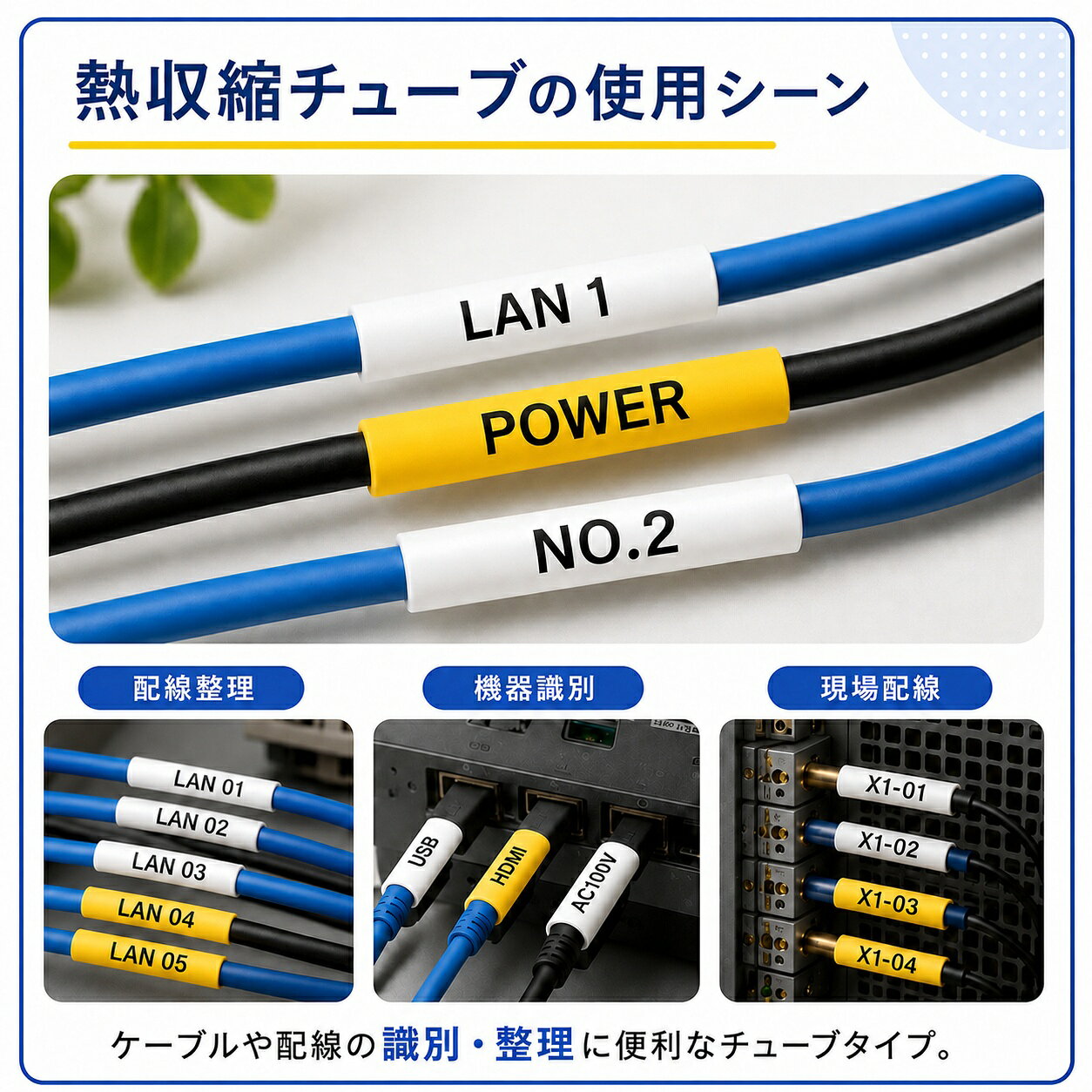 シースカイのキングジム テプラ PRO SU5Y Φ5mm 黄テープ 黒文字 熱収縮チューブ 3本セット 互換テープ テプラPRO テープカートリッジ SR-R7900P SR-R980 SR970 SR950 SR930 SR920 SR910 SR900 SR828 SR818 SR750 SR5900P SR3900P SR-MK1 SR-R680 SR737 SR720｜アングル2