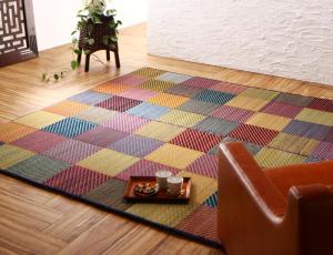 Rakuten - 自然素材ラグ 純国産ブロックデザインい草ラグ ふっくら 12mm 140×200cm