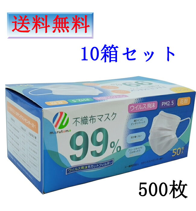 マスク 50枚×10箱セット フェイスマスク99 facemask 普通サイズ　3層構造 不織布 vfe bfe pfe 99%カット 高性能フィルター 送料無料