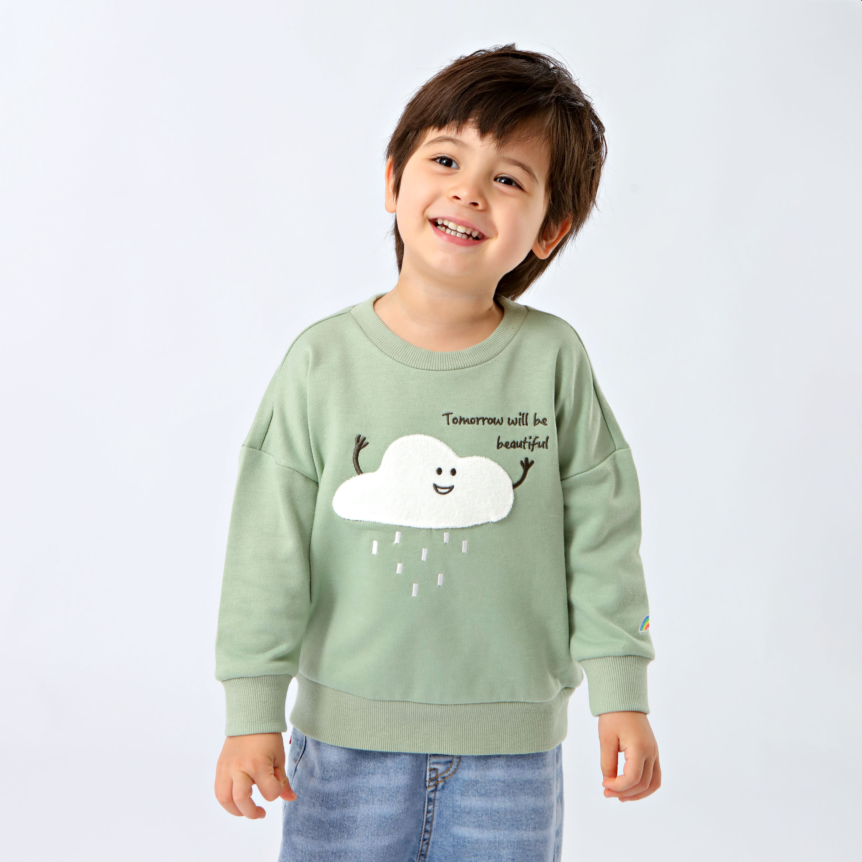 【送料無料】 O.S.KIDS 長袖 裏毛 トレーナー トップス おしゃれ2023春夏 子供服 キッズ ベビー服 子供 ベビー 刺繍 プレゼント 男の子 女の子 グリーン サックス 80cm 90cm 100cm【os206-429】メ込のサムネイル