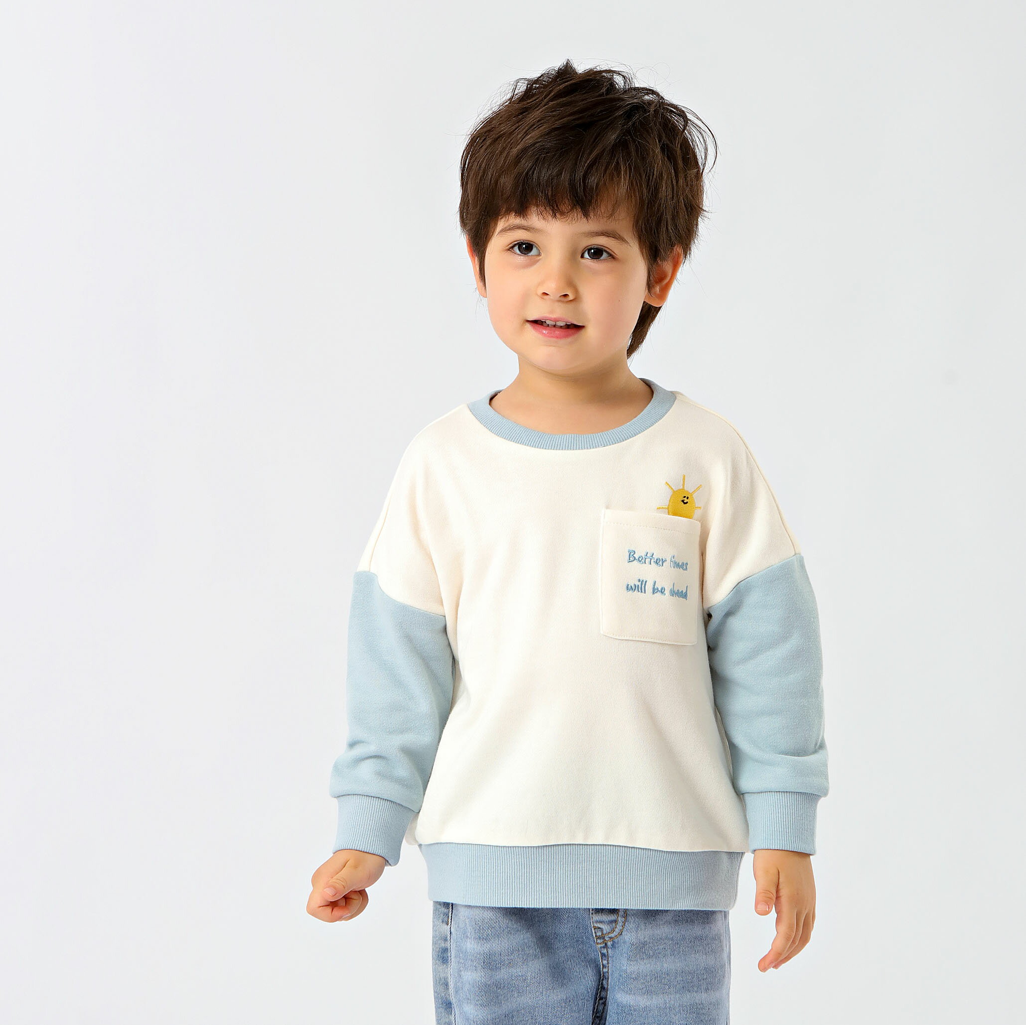 【送料無料】O.S.KIDS キッズ 子供 子供服 キッズ服 ベビー服 長袖裏毛 トレーナー トップス 女の子 男の子 春夏秋 クリーム サックス 80cm/90cm/100cm【os206-430】メ込のサムネイル