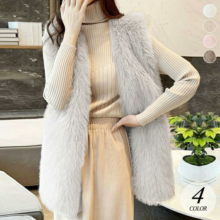 【クーポン利用で3490円】【送料無料】フェイクファー ベスト ジレ もこもこ ふわふわ アウター エコファー ファー レディース 袖なし 秋 冬 防寒 あったか 可愛い おしゃれ 流行 きれいめ 大人可愛い 秋 冬 無地 韓国ファッション【os211】【予約：12月15日までに発送】宅込のサムネイル