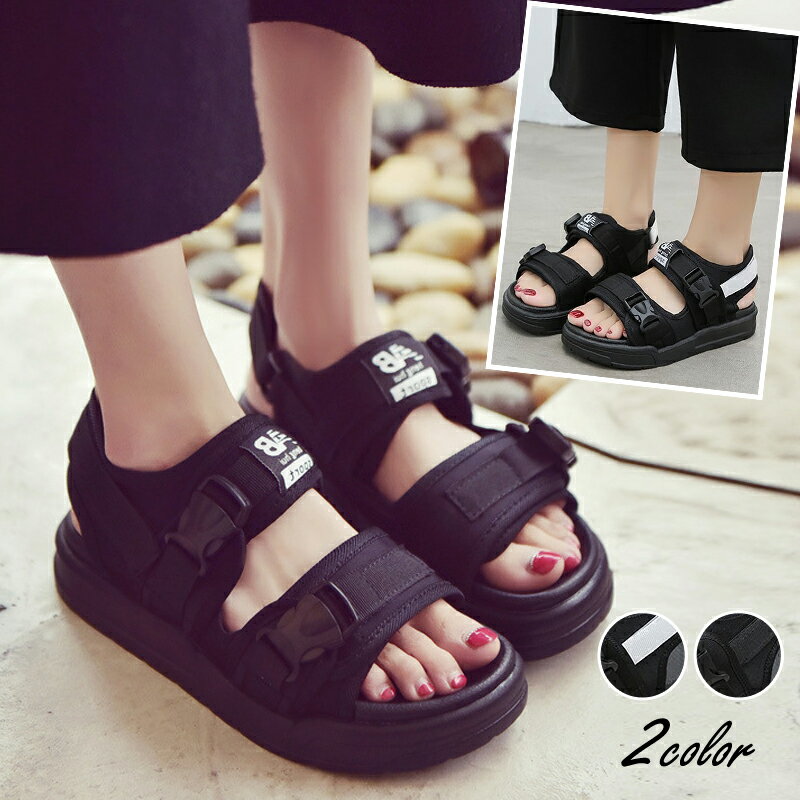 【クーポン利用で1980円】ワンポイント スポーツサンダル 靴 シューズ ビーチサンダル マジックテープ 前開き 滑り止め シンプル スポーティー レディース 運動 レジャー 海 川 プール 旅行 春夏【予約：10月6日までに発送】宅込のサムネイル