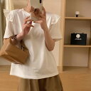 ラウンドネック カットソー 半袖 Tシャツ ボーダー柄 無地 トップス 大人 かわいい レディース 韓国ファッションメ込