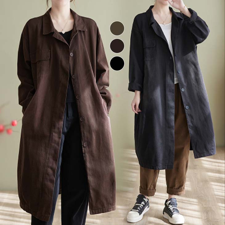 【2023秋応援×半額クーポン対象】コート ゆったり カジュアル ロングコート シャツワンピ アウター 春コート ロング丈 襟付き カジュアル ライトアウター【oswp301-005】【予約：11月30日までに発送】【送料無料】メ込2のサムネイル
