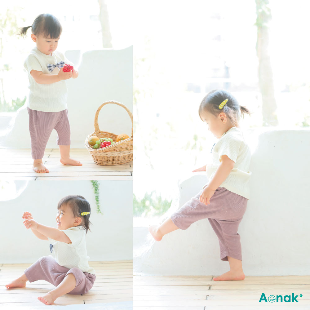 【送料無料】 子供 ベビー用 キッズ 七分丈 パンツ ボトムス サルエルリブパンツ 春 夏 通園 通学 旅行 遠足 幼稚園 保育園 女の子 男の子 パンツ サーモンピンク/グレー 70cm 80cm 90cm 95cm【os206-472】メ込のサムネイル