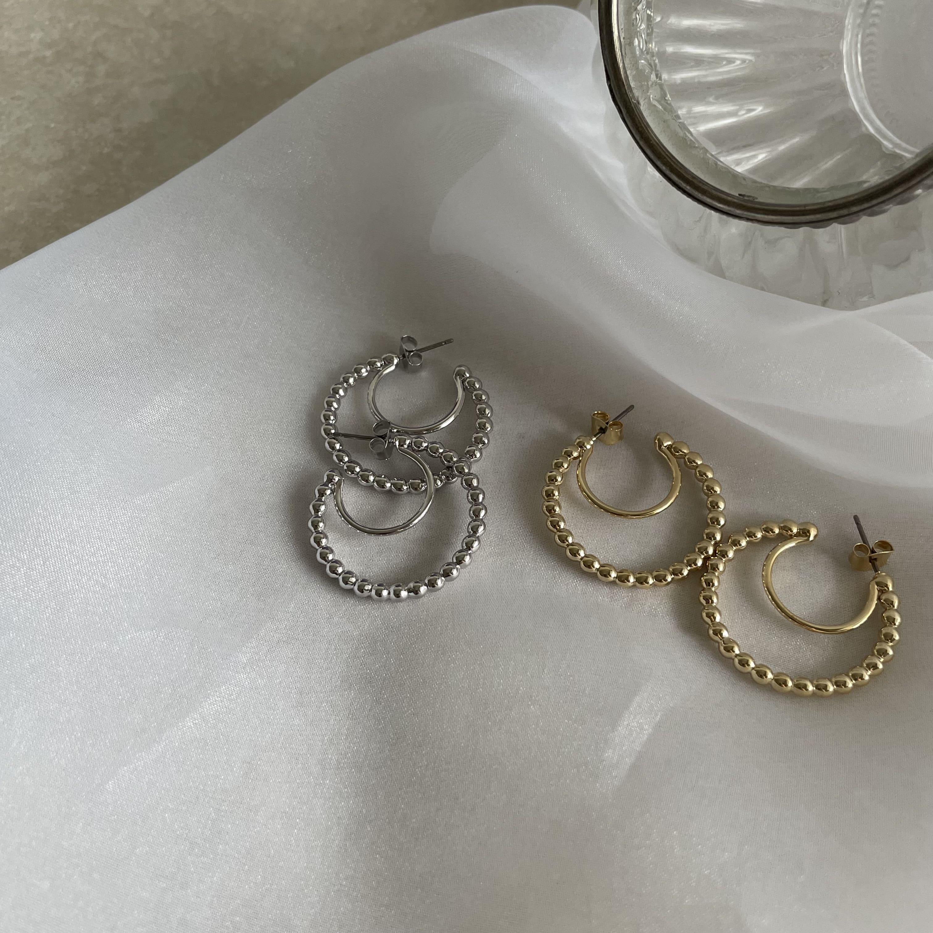 【12/4 20:00~全品50%OFFクーポンあり】ピアス フープピアス 両耳用 ダブルフープ シンプル デザインピアス チタンポスト 合金 カジュアル スー...