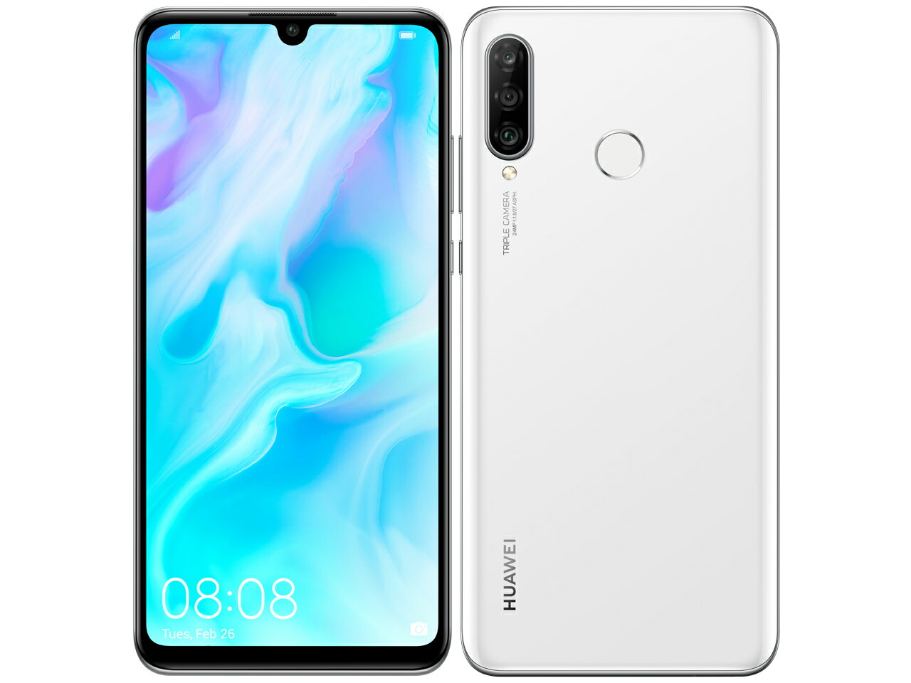  SIMフリー MAR-LX2J HUAWEI P30 lite SoftBank系 パールホワイト 利用制限▲(赤ロム永久保証) 送料無料