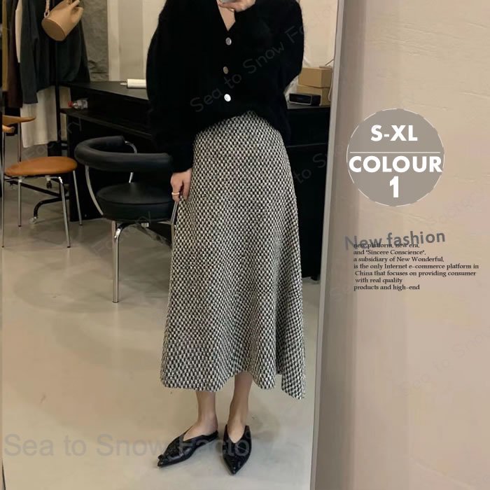 Rakuten - 新作スカート秋冬 レディーススカート 秋冬スカート 秋スカート 秋フレアスカート Aラインスカート秋冬 ロングスカート 厚手スカート きれいめスカート 秋冬フェルトスカート 体型カバー チェック柄スカート秋 高級感 デート オフィス 通勤 お出かけ