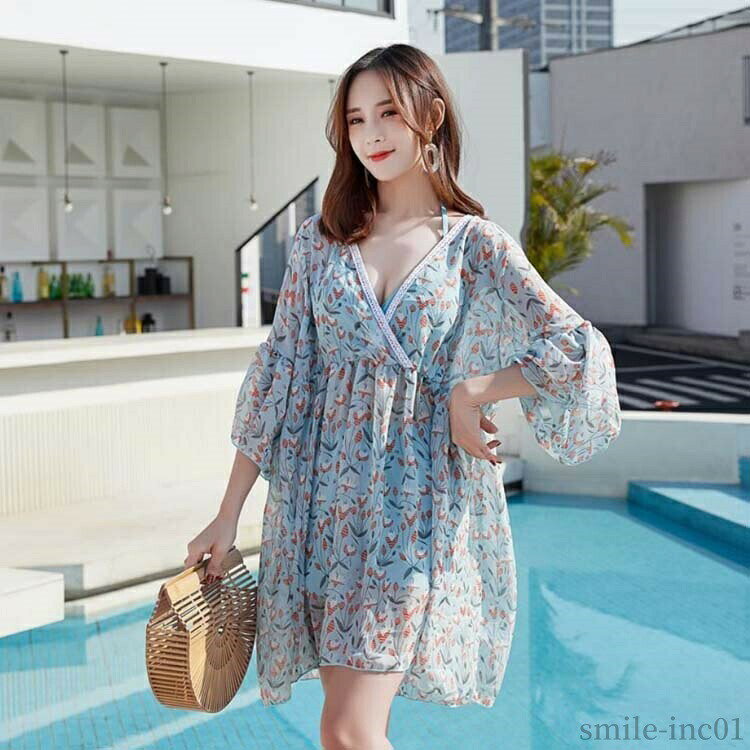 【送料無料】安い 産後兼用 体型カバー フラワー 妊婦服 大きいサイズ おしゃれ レース 海水浴 プール 夏 かわいい 2