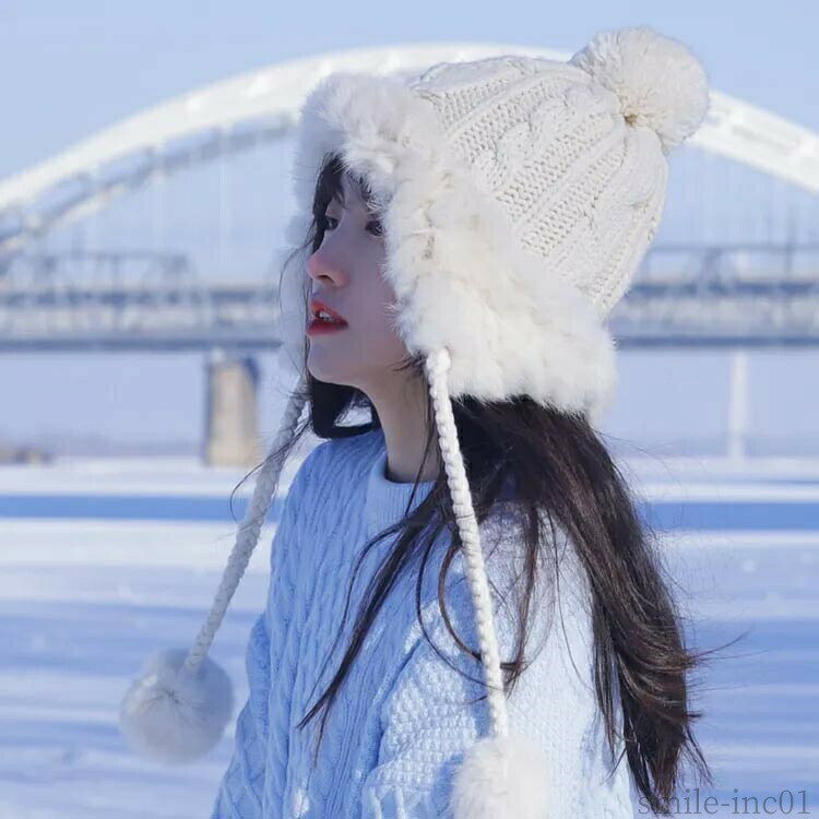 Sea to Snow Factoryの【送料無料】耳あて ポンポン ゴルフ レディース帽子 冬物 大人可愛い 裏起毛 耳あて ニット帽 ポンポン帽子 ニット帽子 冬 レディース 帽子｜アングル3