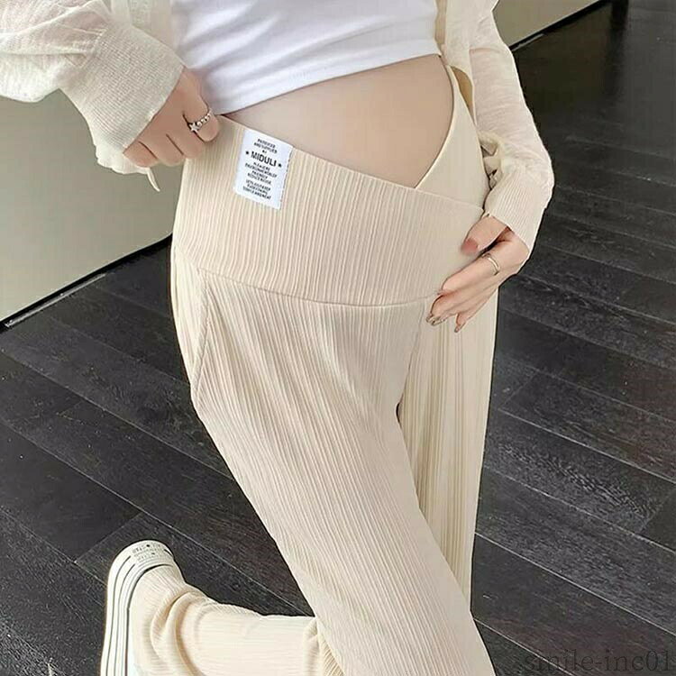 【送料無料】ストレッ ストレートパンツ ワイド マタニティパンツ リブパンツ 美脚...