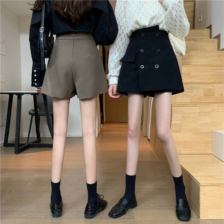 Work Clothes （Office） - ショートパンツ キュロット 巻きスカート ラップ 黒 カーキー ブラック 春 秋 冬 S M L 大人 おしゃれ 可愛い かっこいい 大人女子 カジュアル お洒 レディース ボトムス 台形