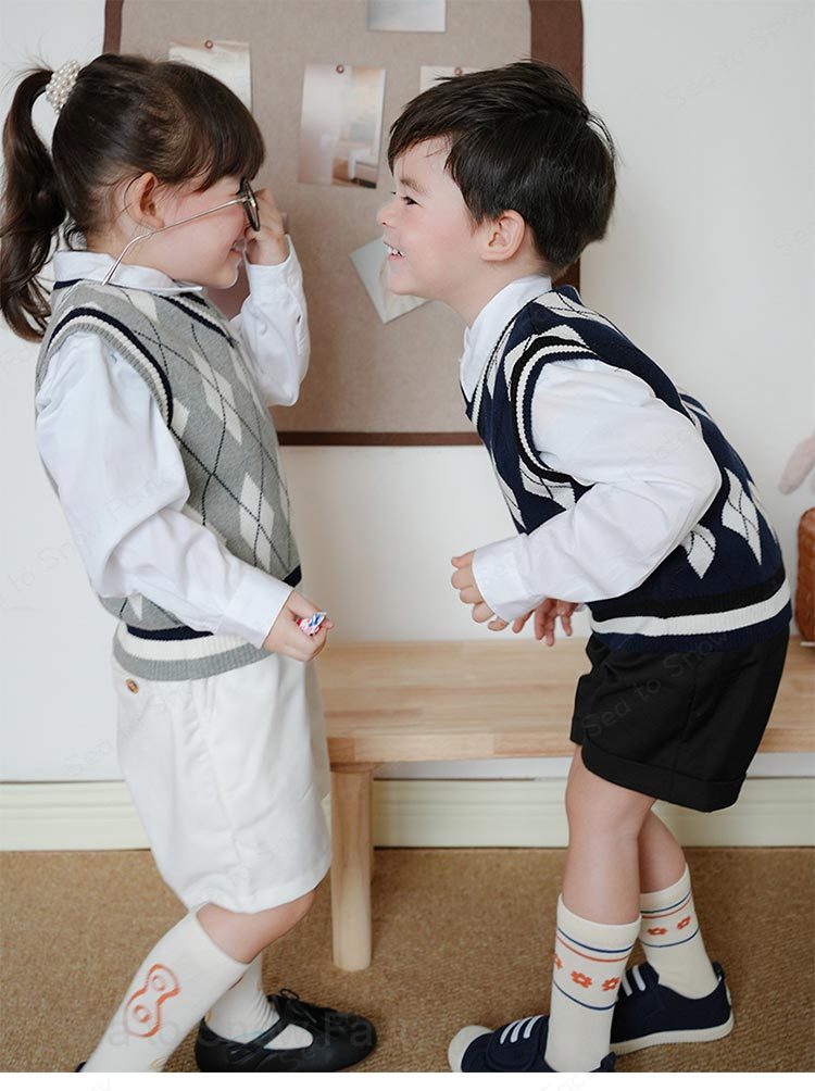 ニットベスト キッズ 男の子 女の子 Vネック スクール アーガイル柄 秋冬 ベビー ...